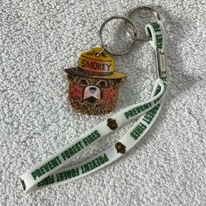 Vintage Smokey Bear Keychain with Prevent Forest Fires Lanyard
